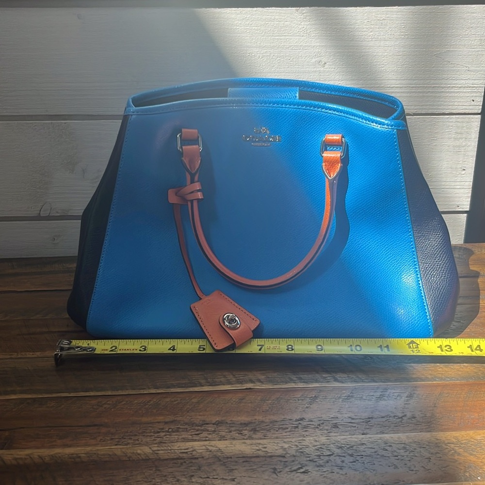 Coach Bright Blue Leather Tote with Orange Trim and Black Sides - Picture 2 of 15